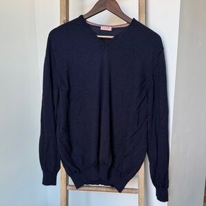 Thomas Pink 100% merino wool Men's V-Neck Sweater in Dark Blue